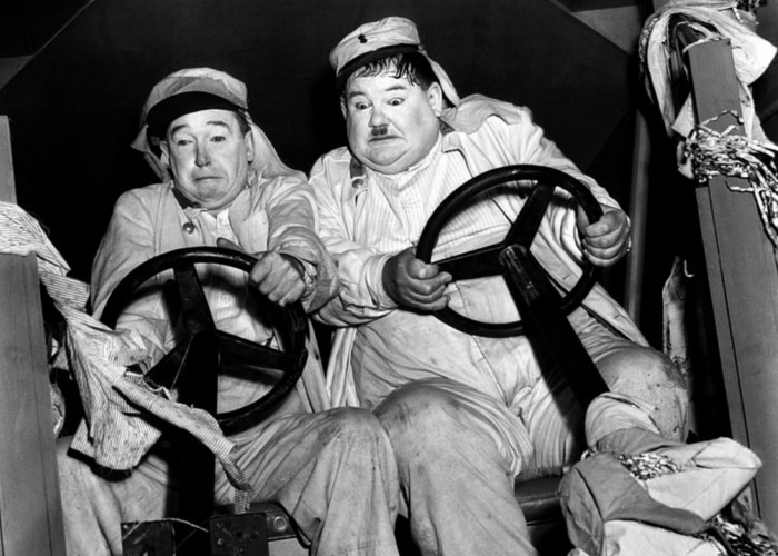 Oliver Hardy and Stan Laurel in The Flying Deuces (1939)