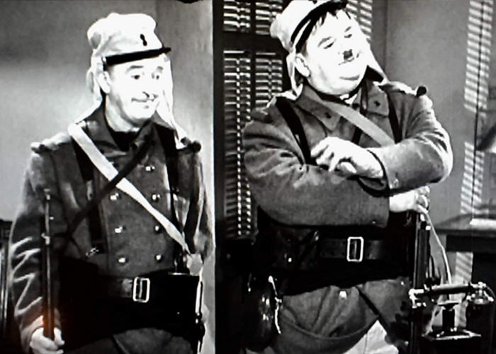 Oliver Hardy and Stan Laurel in The Flying Deuces (1939)