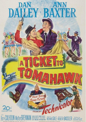 Anne Baxter, Dan Dailey, and Chief Yowlachie in A Ticket to Tomahawk (1950)