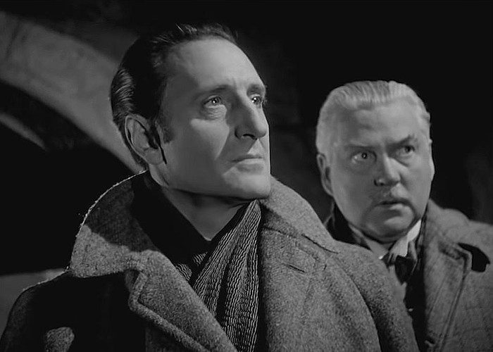 Basil Rathbone and Nigel Bruce in The House of Fear (1945)