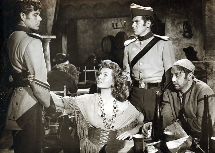 Rita Hayworth, Glenn Ford, Luther Adler, and John Baragrey in The Loves of Carmen (1948)