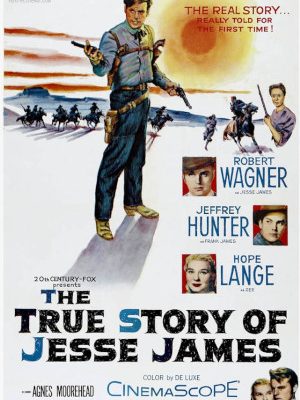 Jeffrey Hunter, Agnes Moorehead, Robert Wagner, and Hope Lange in The True Story of Jesse James (1957)