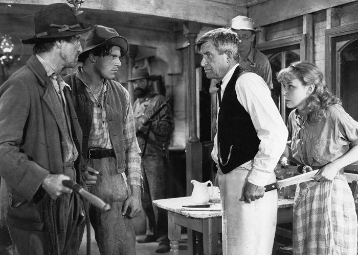 Roger Imhof, Fred Kohler Jr., Robert Milasch, Will Rogers, and Anne Shirley in Steamboat Round the Bend (1935)