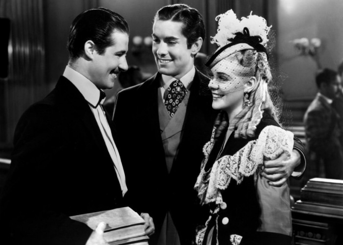 Tyrone Power, Don Ameche, and Alice Faye in In Old Chicago (1938)