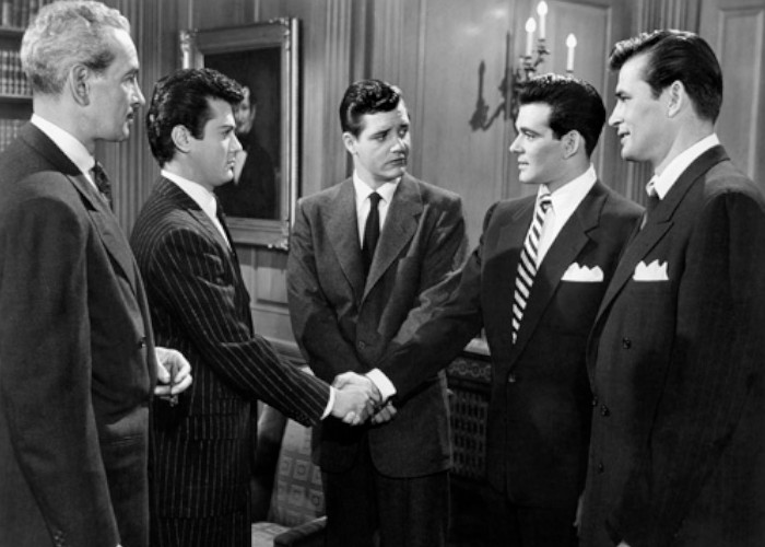 Tony Curtis, Richard Long, Donald Randolph, Stuart Whitman, and Palmer Lee in The All American (1953)