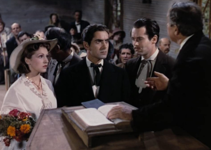 Henry Fonda, Tyrone Power, and Nancy Kelly in Jesse James (1939)