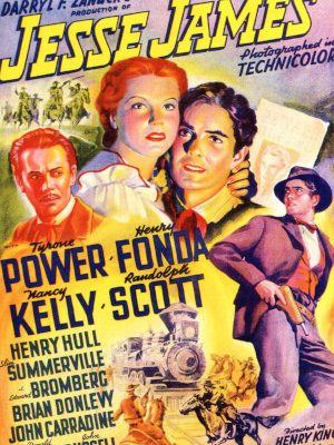 Henry Fonda, Tyrone Power, Randolph Scott, and Nancy Kelly in Jesse James (1939)