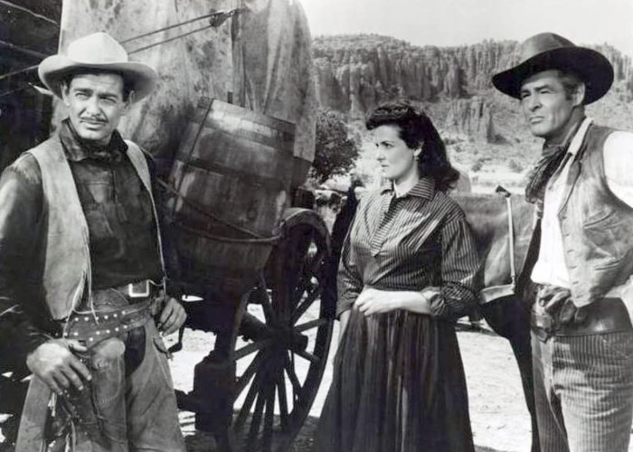 Clark Gable, Jane Russell, and Robert Ryan in The Tall Men (1955)