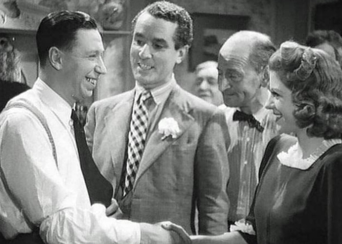 Marjorie Browne, Billy Caryll, George Formby, and Jack Daly in I Didn't Do It (1945)