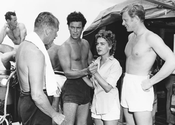 Robert Wagner, Peter Graves, Terry Moore, and Robert D. Webb in Beneath the 12-Mile Reef (1953)